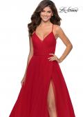 Picture of: Long Tulle Prom Dress with Criss Cross Bodice Detail in Red, Style: 28893, Detail Picture 7