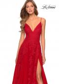 Picture of: Tulle Prom Dress with Floral Detail and Side Slit in Red, Style: 28985, Detail Picture 7