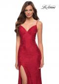 Picture of: Sleek Lace Long Dress with Sheer Sides and Open Back in Red, Style 29694, Detail Picture 7