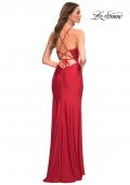 Picture of: Intricate Criss-Cross Ruched Bodice Prom Dress in Red, Detail Picture 7