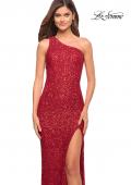 Picture of: One Shoulder Luxurious Soft Sequin Dress with Slit in Red, Style: 30562, Detail Picture 7