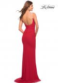 Picture of: Net Jersey Long Dress with Ruching and Diamond Straps in Red, Style: 30701, Detail Picture 7