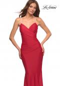 Picture of: Rhinestone Strap Elegant Ruched Jersey Dress in Red, Style: 30712, Detail Picture 7