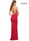 Picture of: Rhinestone Strap Net Jersey Dress with Ruching in Red, Style: 30793, Detail Picture 7