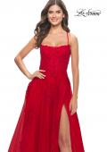 Picture of: A-line Tulle Gown with Floral Embroidery and Pockets in Red, Style: 31135, Detail Picture 7