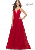 Picture of: Tulle Ball Gown with Side Cut Outs and High Slit in Red, Style: 31347, Detail Picture 7