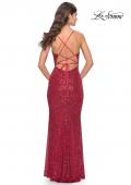 Picture of: Sequin Stretch Long Prom Dress with Banded Waist in Red, Style: 31409, Detail Picture 7