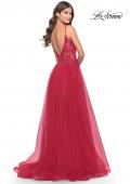 Picture of: A Line Tulle Gown with Lace Bodice and V Back in Red, Style: 31507, Detail Picture 7