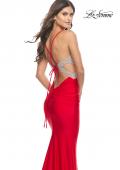 Picture of: Ruched Gown with Rhinestone Bodice and Side Cut Outs in Red, Style: 31606, Detail Picture 7
