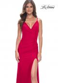 Picture of: Simple Jersey Gown with Deep V Neckline and Ruching in Red, Style: 32115, Detail Picture 7