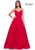 Picture of: Simple Tulle A-LIne Prom Dress with Ruched Illusion Bodice in Red, Style: 32130, Detail Picture 7