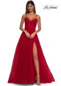 Picture of: Prom Dress with Sparkle Tulle and Ruched Corset Top in Red, Style: 32680, Detail Picture 7