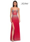Picture of: Rhinestone Embellished Fitted Prom Dress with Corset and Deep V in Red , Style 32717, Detail Picture 7