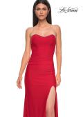Picture of: Jersey Long Prom Dress with Ruching and Chic Rhinestone Neckline in Red , Style 32756, Detail Picture 7
