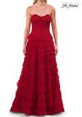 Picture of: Strapless Tiered Ruffle Gown with Pleated Bodice and Front Slit in Red, Style: 33202, Detail Picture 7