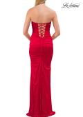 Picture of: Strapless Satin Gown with Ruching and Lace-Up Back in Red, Style: 33654, Detail Picture 7