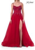 Picture of: Beaded Tulle A-Line Gown with Sheer Corset Bodice in Red, Style: 33702, Detail Picture 7