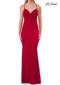 Picture of: Net Jersey Gown with Sheer Cutouts and Open Back in Red, Style: 33708, Detail Picture 7