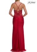 Picture of: Rhinestone Lace Corset Gown with Slit and Crisscross Lace-Up Back in Red, Style: 33769, Detail Picture 7