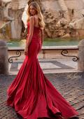 Picture of: Satin Mermaid Prom Gown with Corset Top in Red, Style: 32269, Main Picture