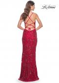 Picture of: Print Sequin Long Prom Dress with Lace Up Back in Red, Style: 31933, Detail Picture 9