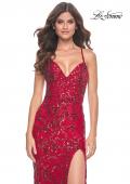 Picture of: Print Sequin Long Prom Dress with Lace Up Back in Red, Style: 31933, Detail Picture 12