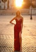 Picture of: Print Sequin Long Prom Dress with Lace Up Back in Red, Style: 31933, Detail Picture 2