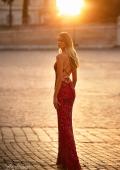 Picture of: Print Sequin Long Prom Dress with Lace Up Back in Red, Style: 31933, Detail Picture 3