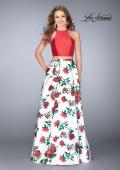 Picture of: Two Piece Mikado Dress with Floral Print Skirt in Red/Multi, Style: 24692, Main Picture