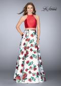Picture of: Two Piece Mikado Dress with Floral Print Skirt in Red/Multi, Style: 24692, Detail Picture 1