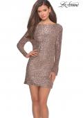Picture of: Long Sleeve Sequined Shift Homecoming Dress in Rose Gold, Style: 28194, Detail Picture 9