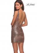 Picture of: Sequined Dress with Faux Wrap Skirt and Open Back in Rose Gold, Style: 28218, Back Picture