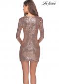 Picture of: Long Sleeve Sequin Dress with Side Ruching in Rose Gold, Style: 28219, Back Picture
