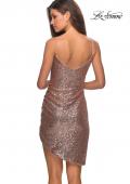 Picture of: Short Asymmetrical Sequined Dress with V-neckline in Rose Gold, Style: 28227, Back Picture