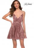Picture of: Sequin Fit and Flare Dress with Lace Up Back in Rose Gold, Style: 29240, Detail Picture 1