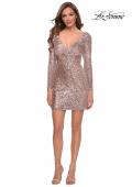 Picture of: Long Sequin Sequin Homecoming Dress with V-Neck in Rose Gold, Style: 29390, Detail Picture 3