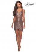 Picture of: Sequined Dress with Faux Wrap Skirt and Open Back in Rose Gold, Style: 28218, Detail Picture 5