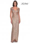 Picture of: Sequin Evening Dress with Ruching and V Neckline in Rose Gold, Style: 30865, Main Picture