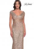 Picture of: Sequin Evening Dress with Ruching and V Neckline in Rose Gold, Style: 30865, Detail Picture 7
