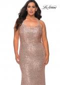 Picture of: Stretch Lace Plus Size Prom Dress with Criss Cross Back in Rose Gold, Style: 28842, Detail Picture 8