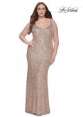 Picture of: Fitted Stretch Sequin Plus Size Dress with V Neck in Rose Gold, Style: 31163, Detail Picture 1