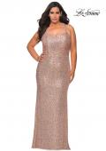 Picture of: Stretch Lace Plus Size Prom Dress with Criss Cross Back in Rose Gold, Style: 28842, Detail Picture 3