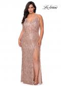 Picture of: Fringe Sequin Plus Size Prom Gown with Criss Cross Back in Rose Gold, Style: 29013, Detail Picture 6