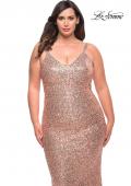Picture of: V Neck Sequin Plus Size Long Gown in Rose Gold, Style: 29546, Detail Picture 6