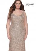 Picture of: Fitted Stretch Sequin Plus Size Dress with V Neck in Rose Gold, Style: 31163, Detail Picture 7