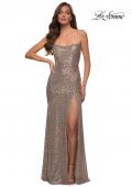 Picture of: Lace Up Back Sequin Gown with Flare Skirt in Rose Gold, Style 29741, Main Picture