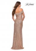 Picture of: Off the Shoulder Ruched Sequin Dress with Slit, Style: 29831, Detail Picture 9