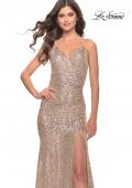 Picture of: Long Sequin Gown with Dramatic Flare Skirt and Slit in Rose Gold, Style: 31140, Detail Picture 14