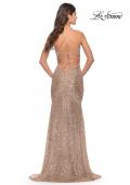 Picture of: Long Sequin Gown with Dramatic Flare Skirt and Slit in Rose Gold, Style: 31140, Detail Picture 15