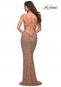 Picture of: Soft Sequin Long Gown with Lace Up Back in Rose Gold, Back Picture